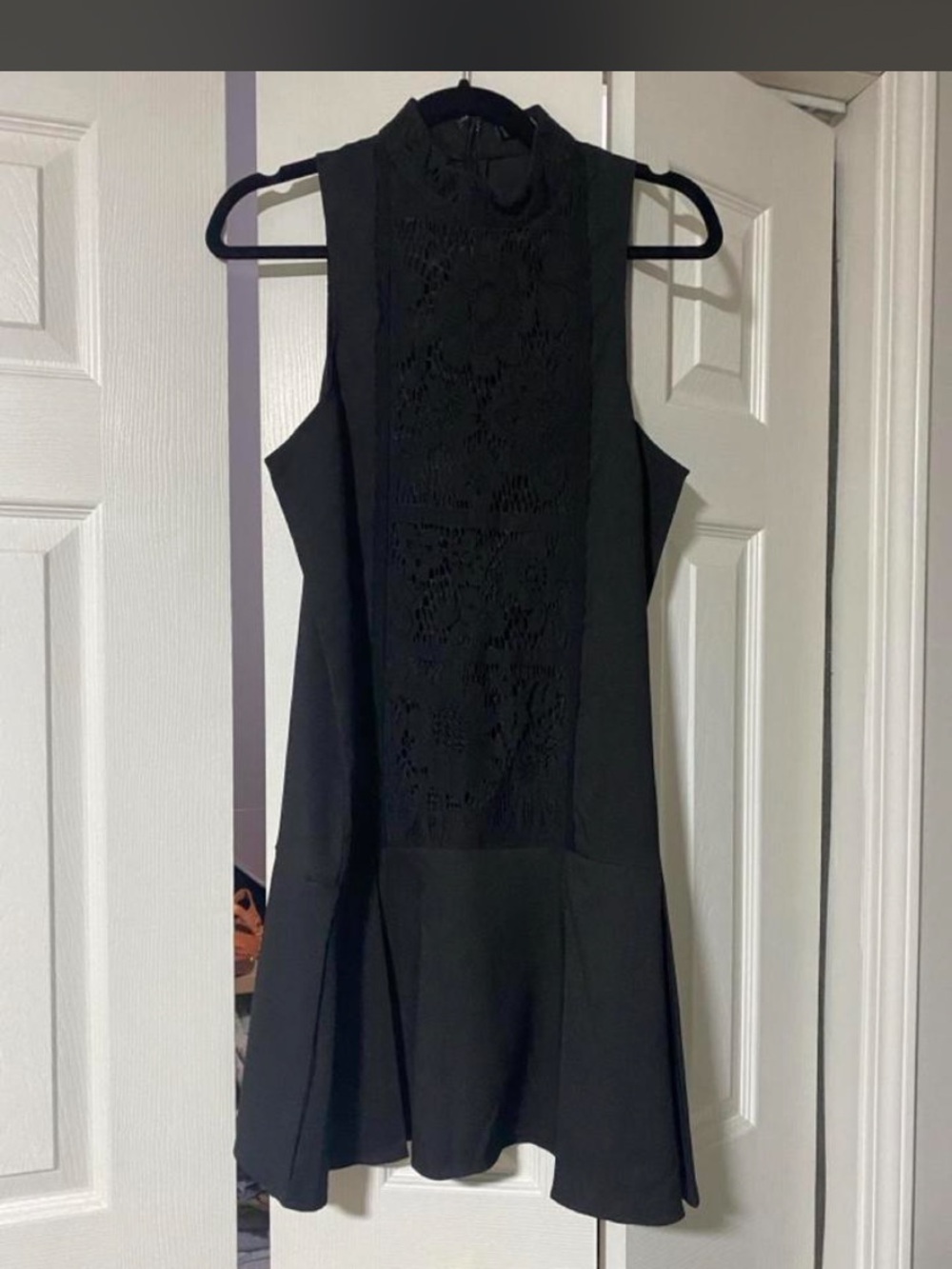 Missguided Black Lace-Panel High Neck Mini Dress